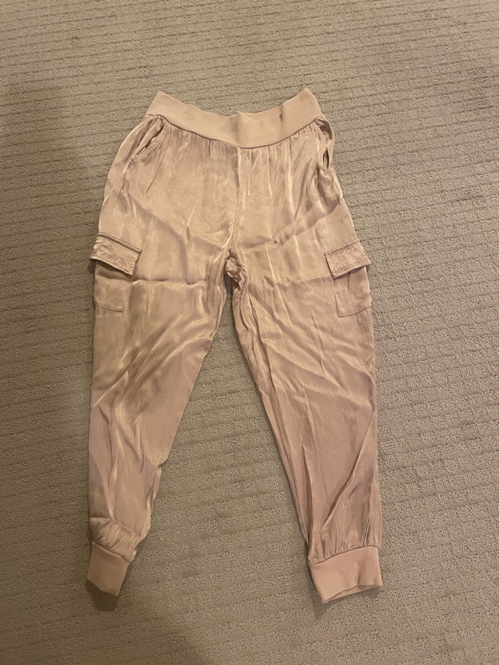 Boston Proper Satin Cargo Joggers in Light Taupe